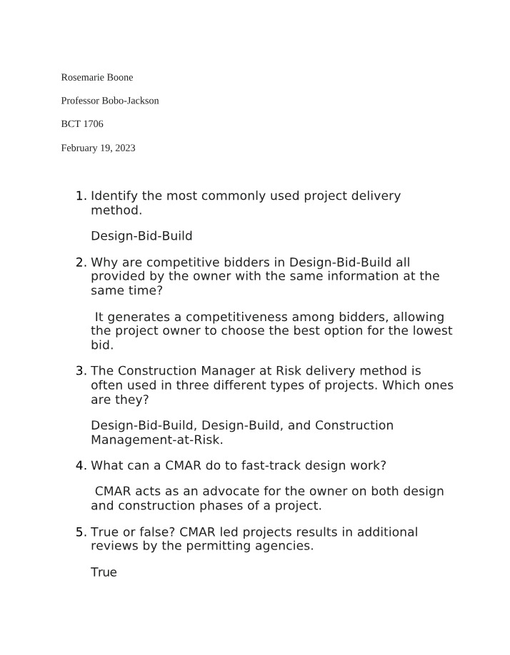 Design-Bid-Build and CMAR - Project Delivery Methods