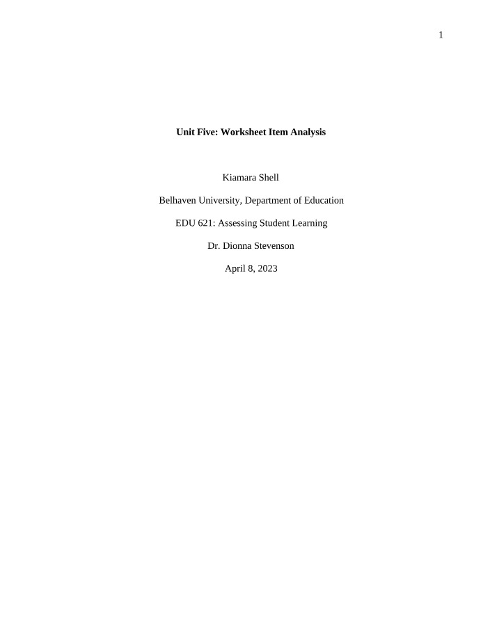 Item Analysis Worksheet and Test for Student Learning