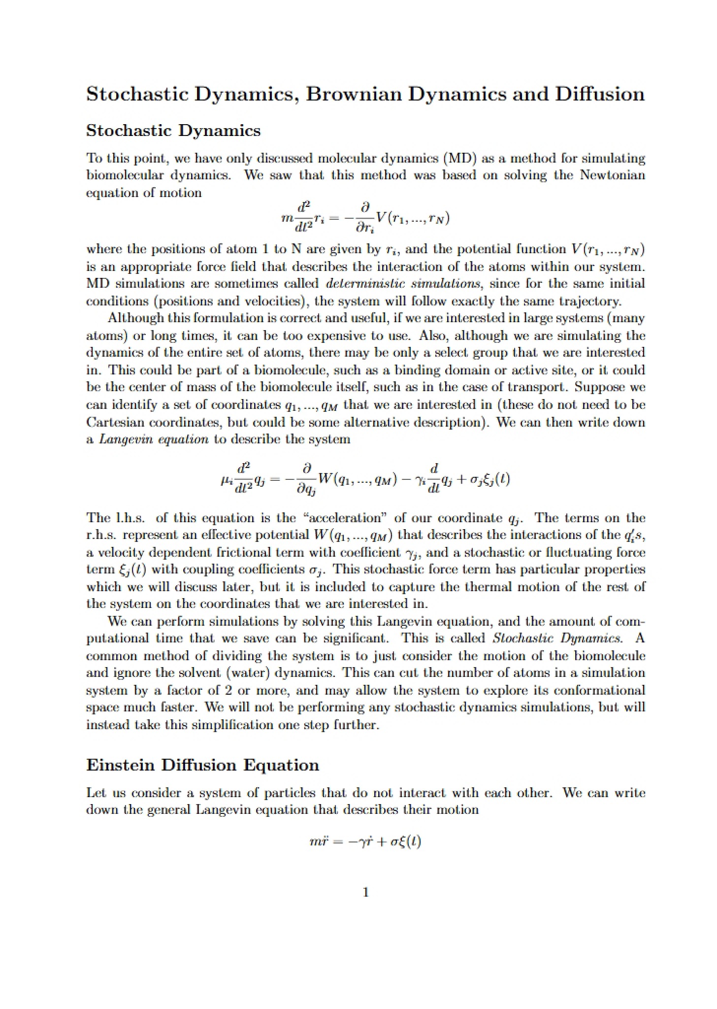 Diffusion, Brownian Dynamics, and Stochastic Dynamics
