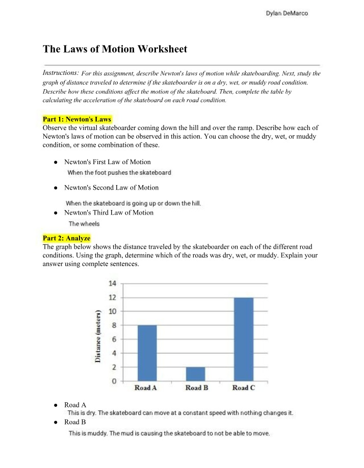 Worksheet on the Laws of Motion