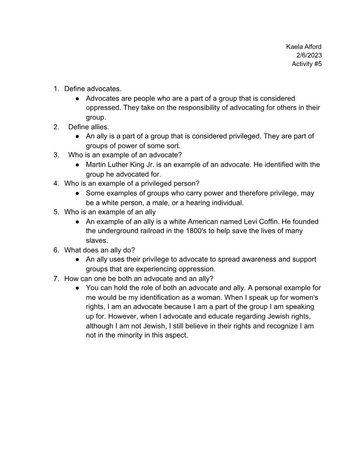 Roles of Advocates and Allies in Advocacy