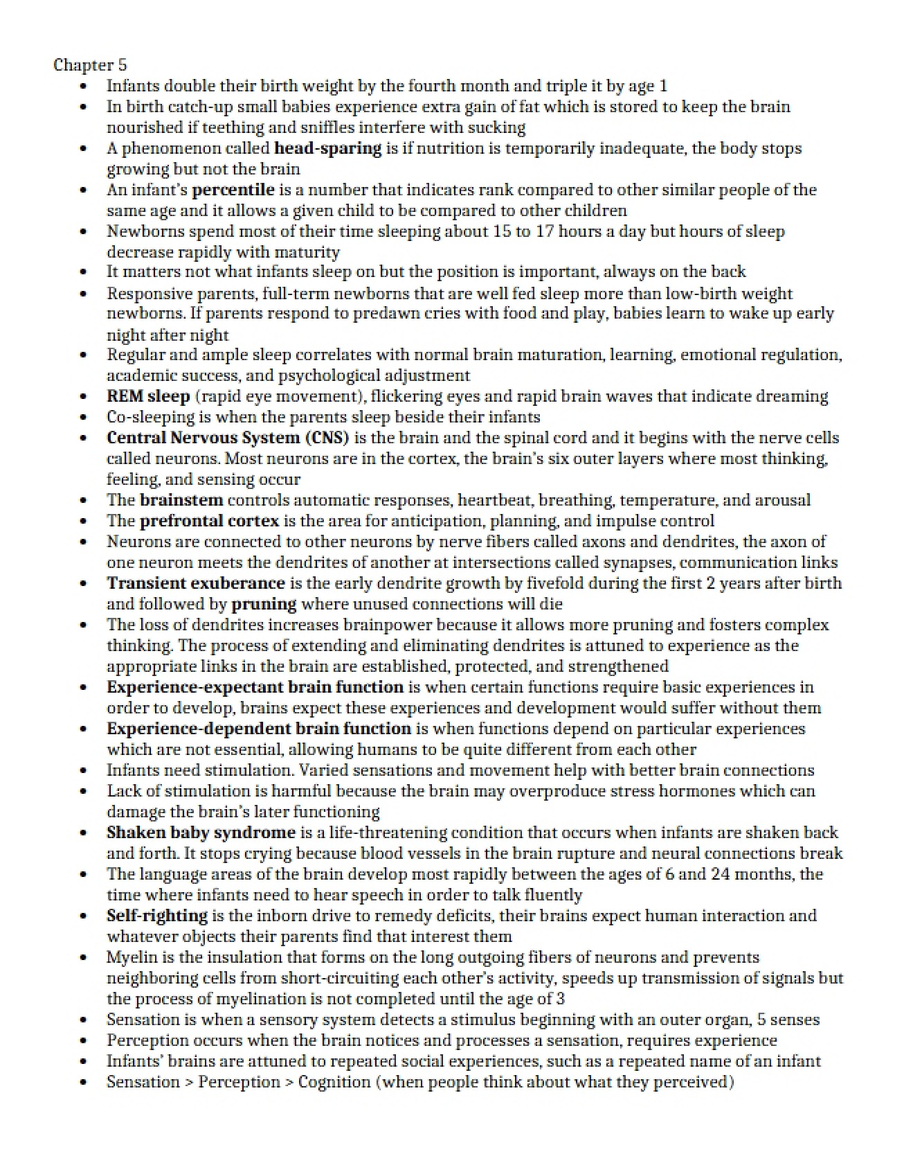 Developmental Psychology Notes for Chapter Five