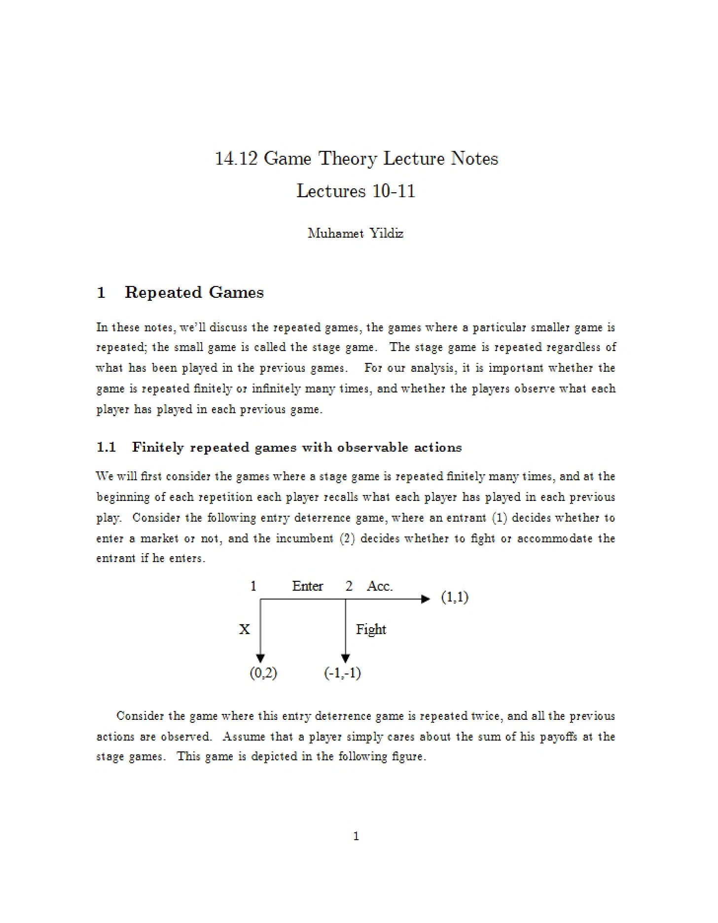 Lecture Notes Game Theory