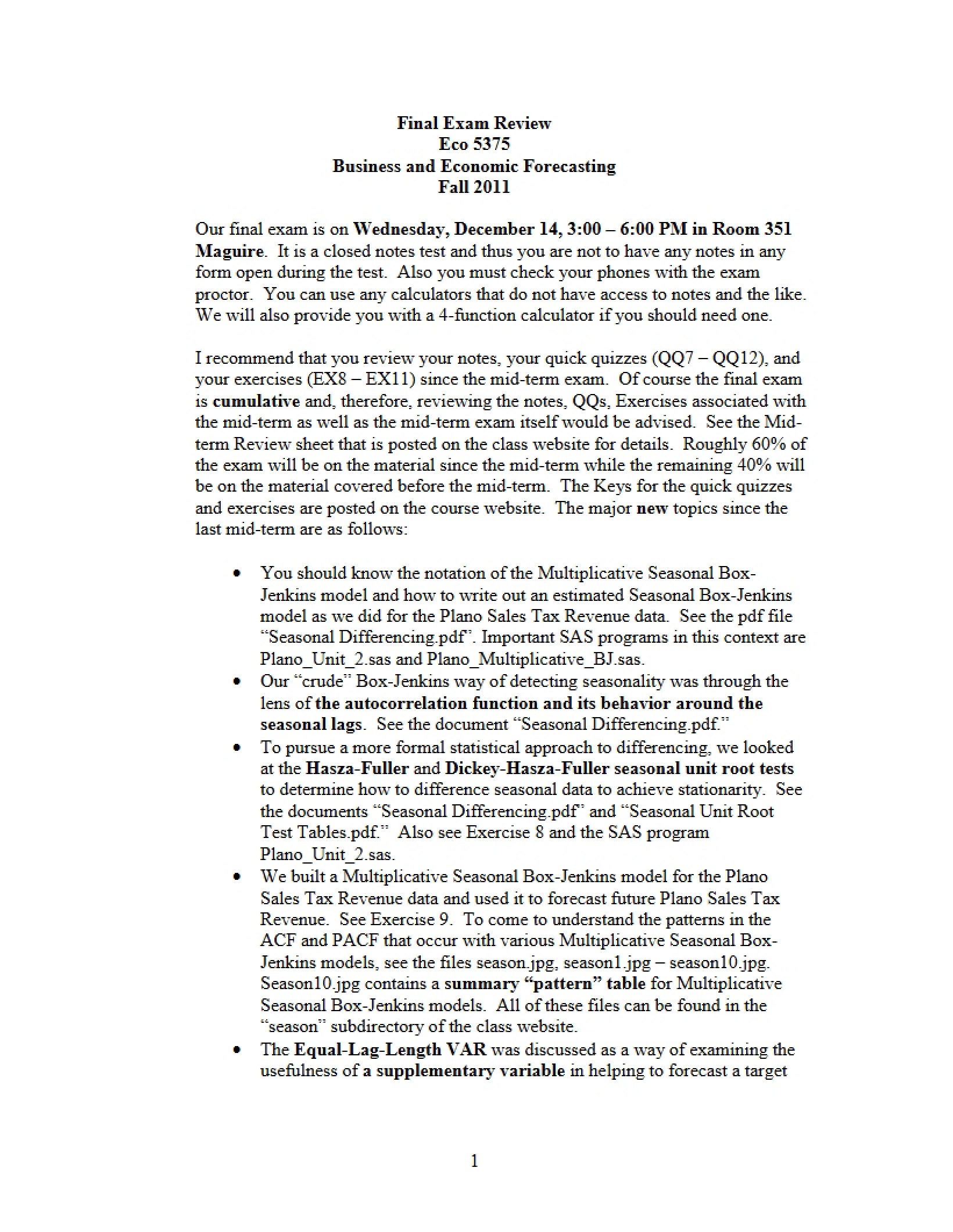 Business Forecasting Review