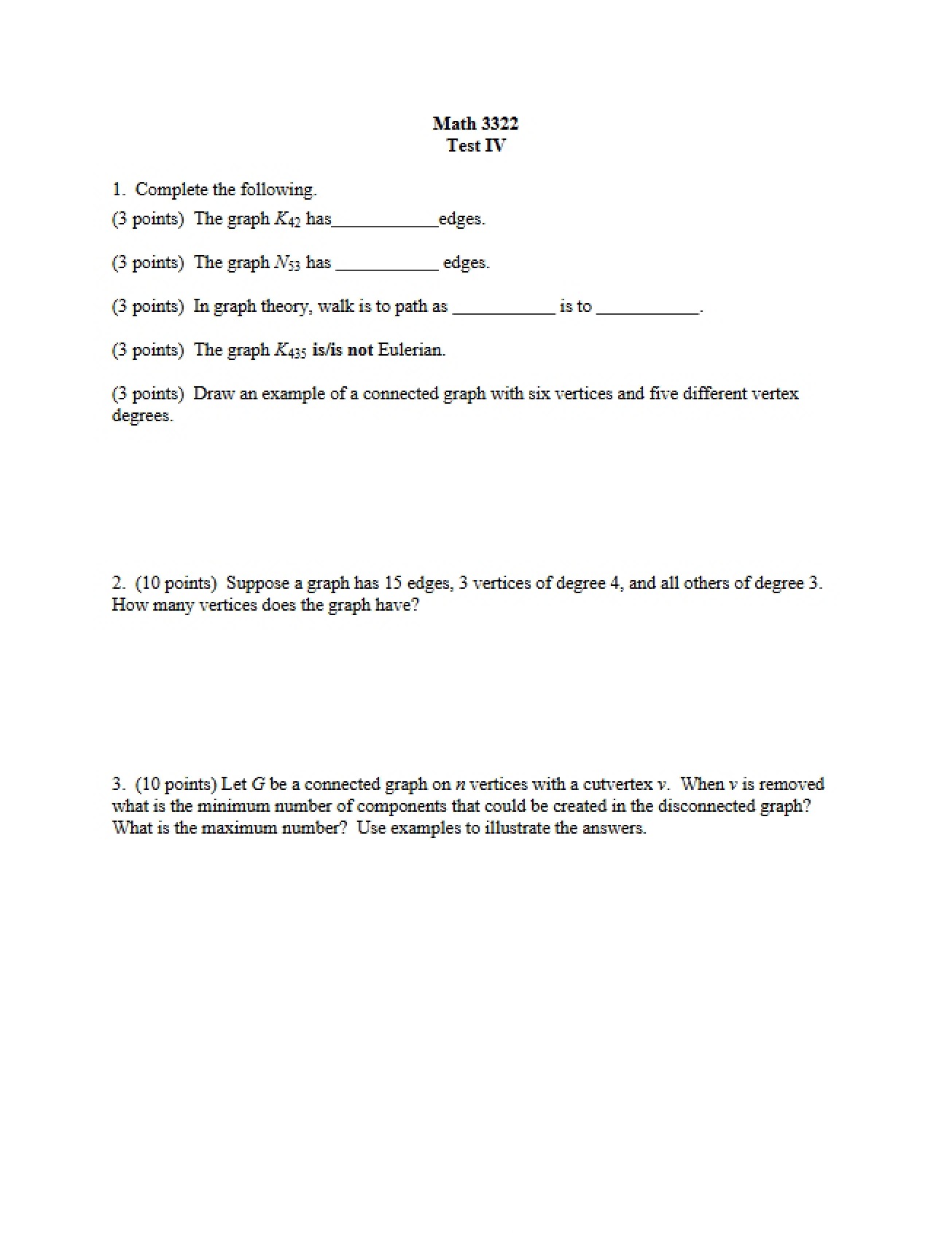 Fourth Examination in Discrete Mathematics