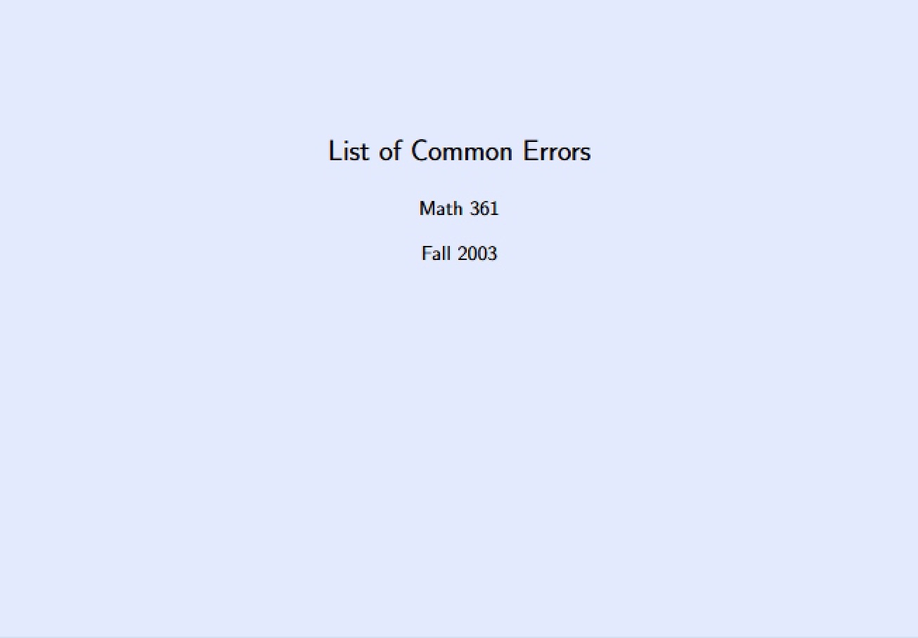 Common Errors List Part 1