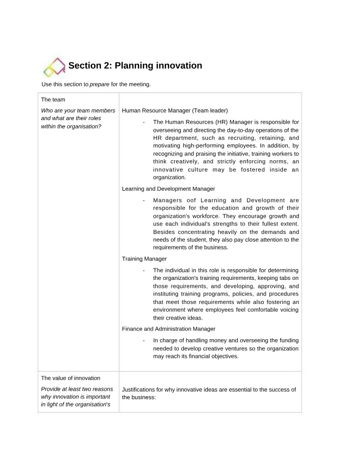 Feasibility Report for Innovation