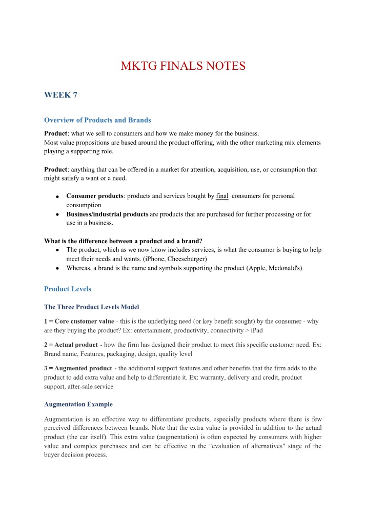 Week 7 Finals Notes for MKTG