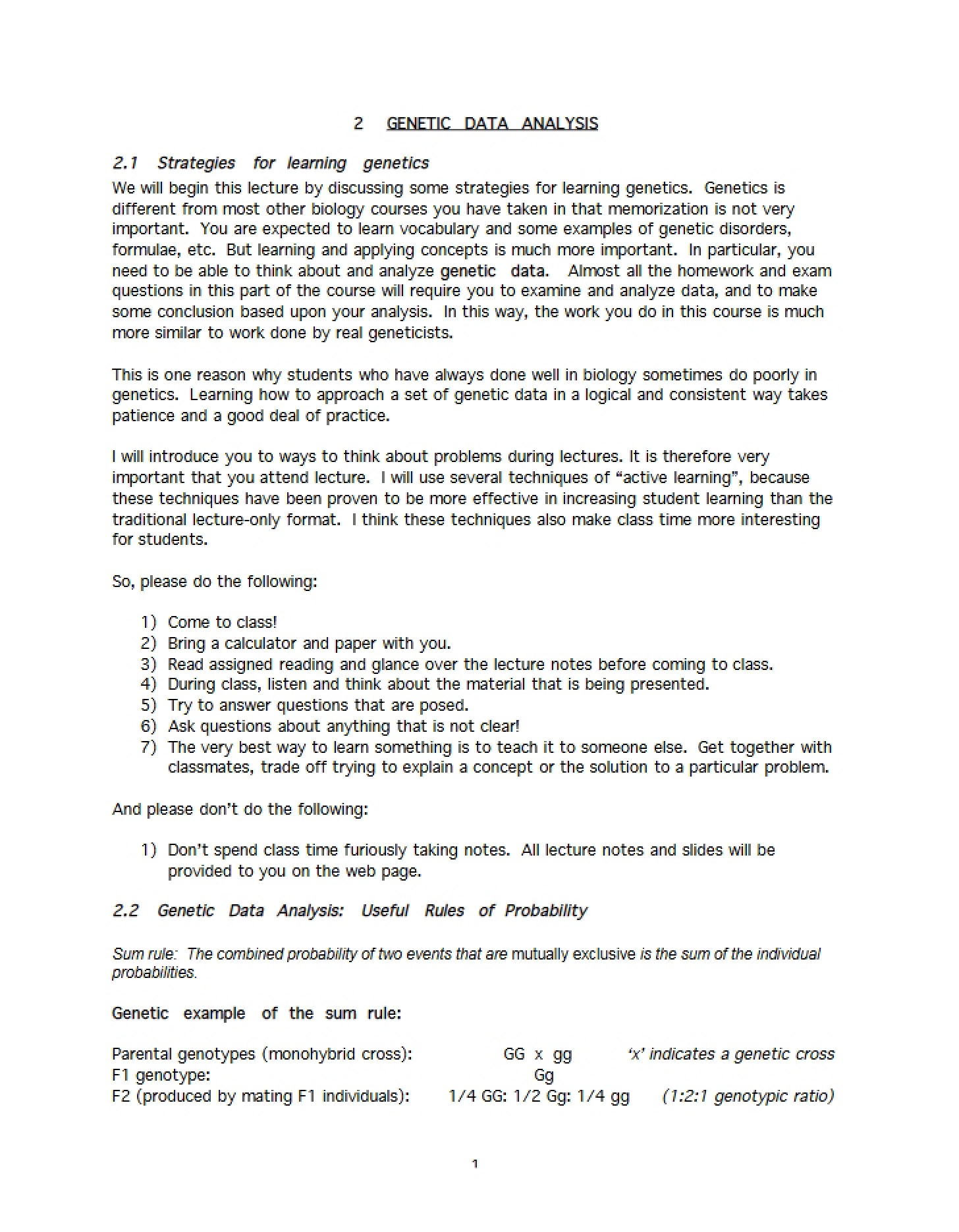 Data Analysis in Genetics