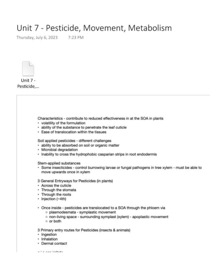 Pesticide Movement and Metabolism - Unit 7