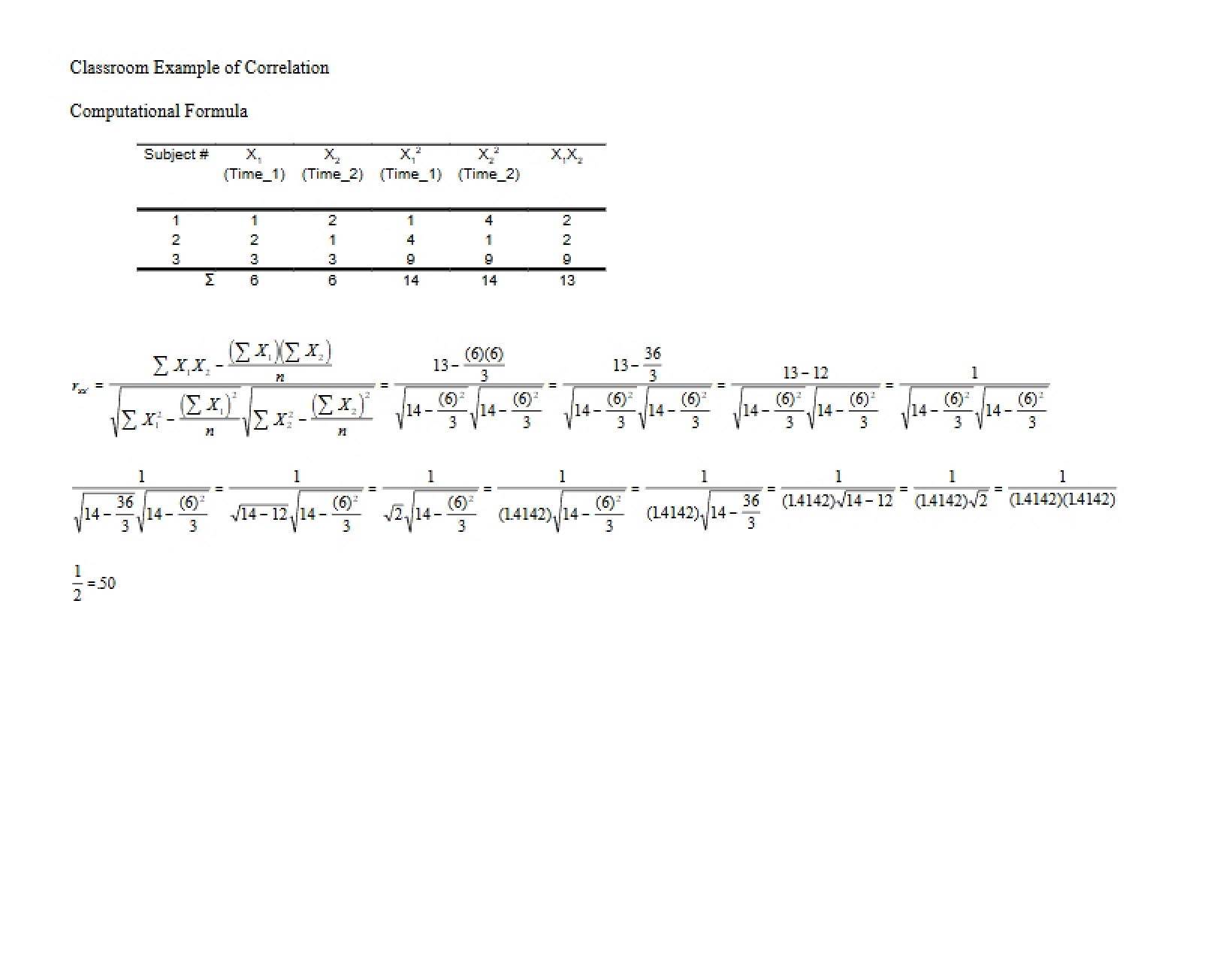 Formula for Computing Correlation