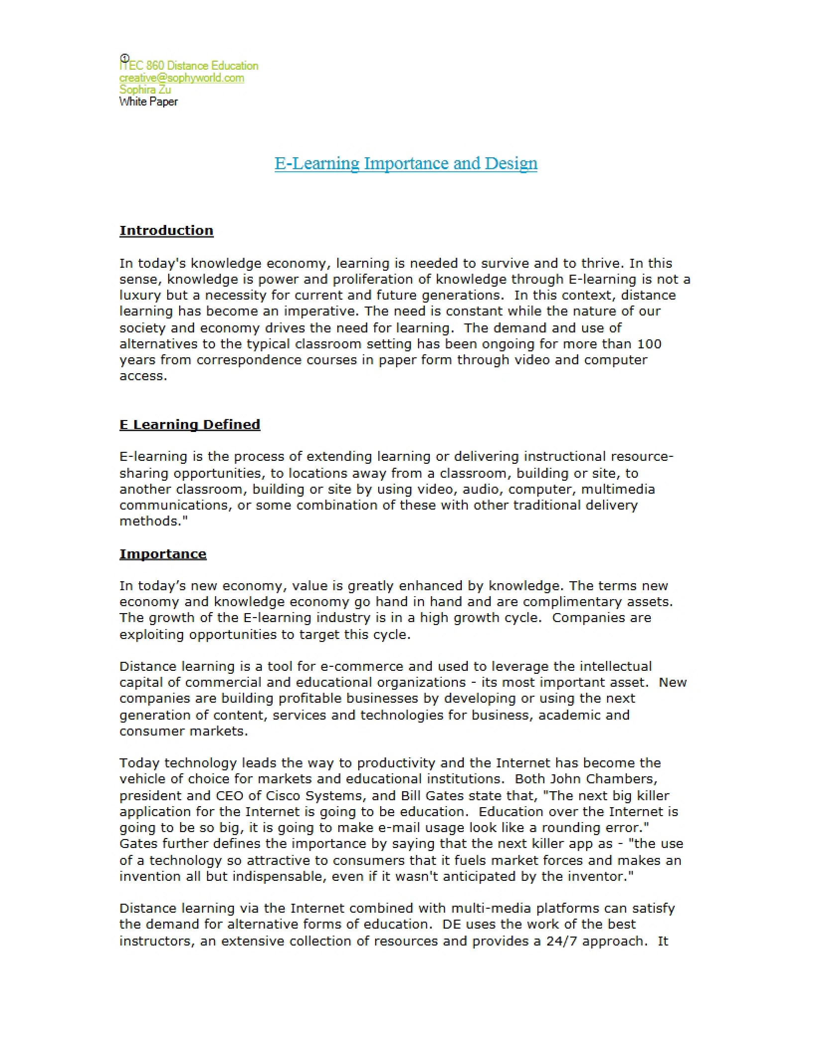 Design and Importance of E-Learning