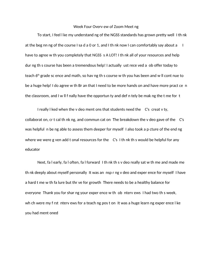 Zoom Notes - Week 4
