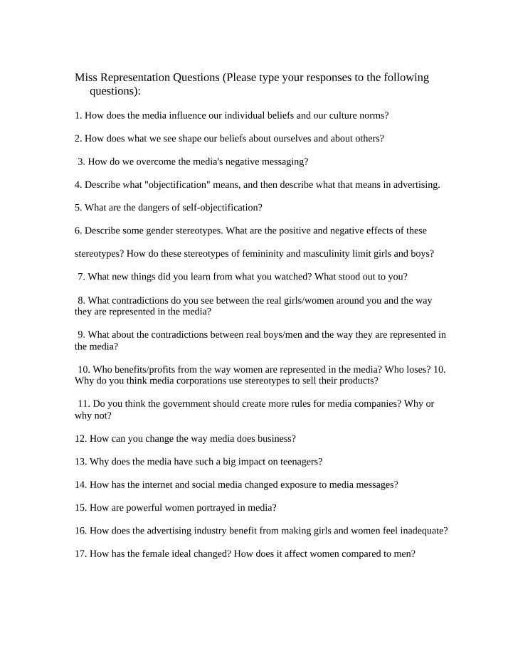 Questions for Miss Representation