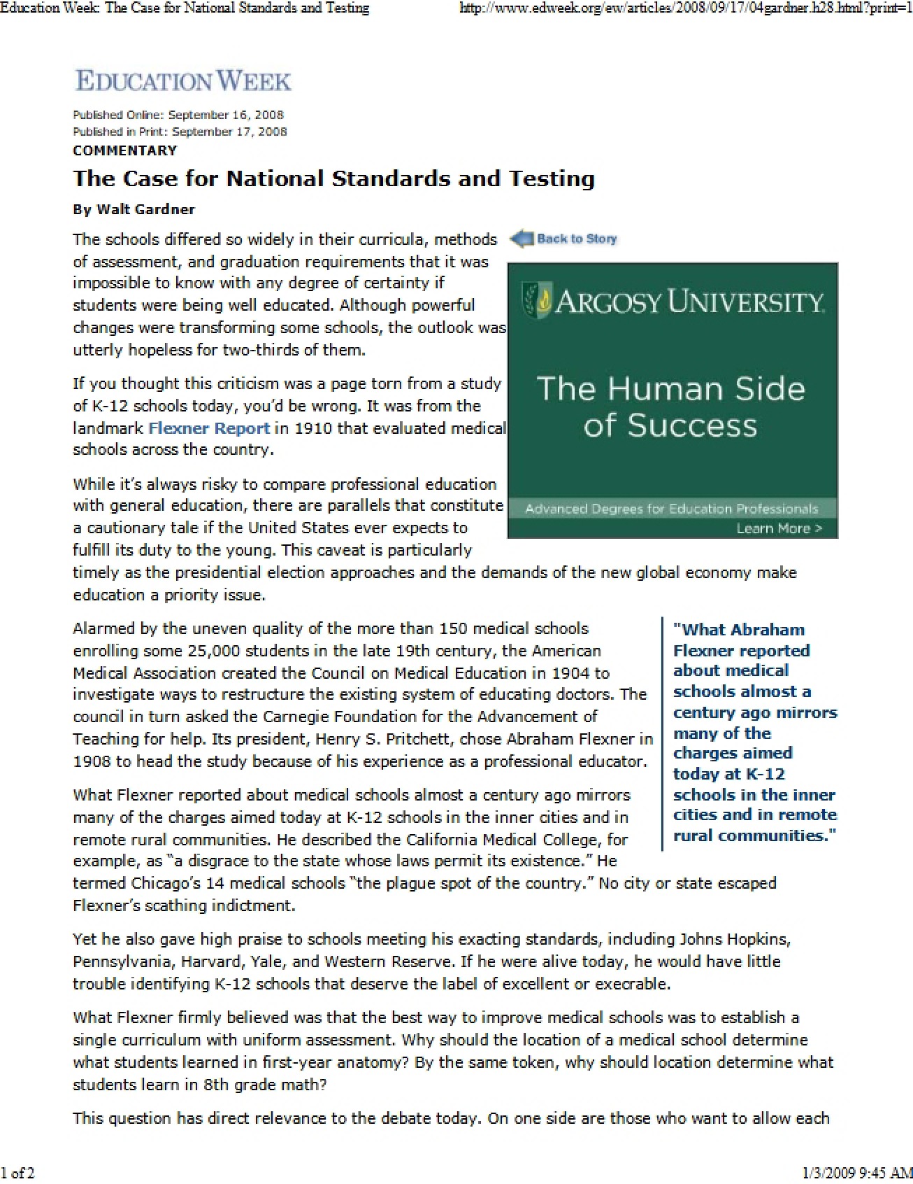 National Standards and Testing Arguments