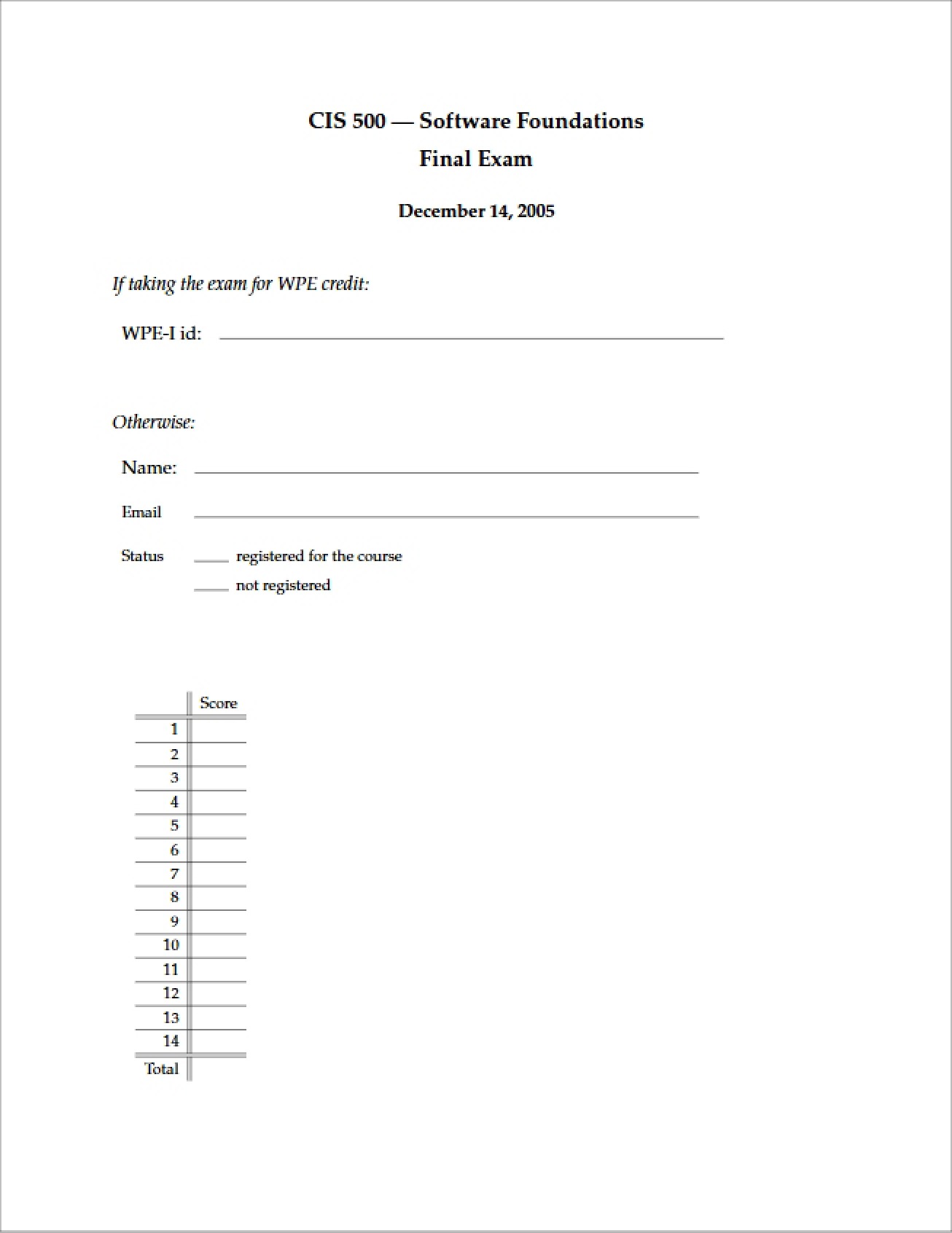 Software Foundations Final Examination