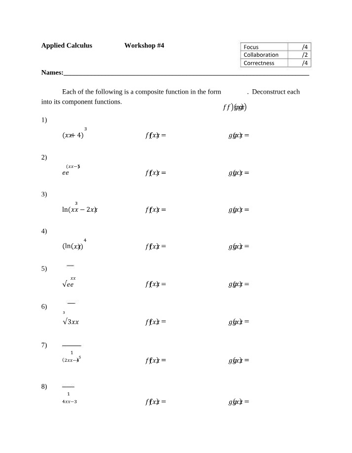 Chain Rule Problems - Applied Calculus Workshop 4