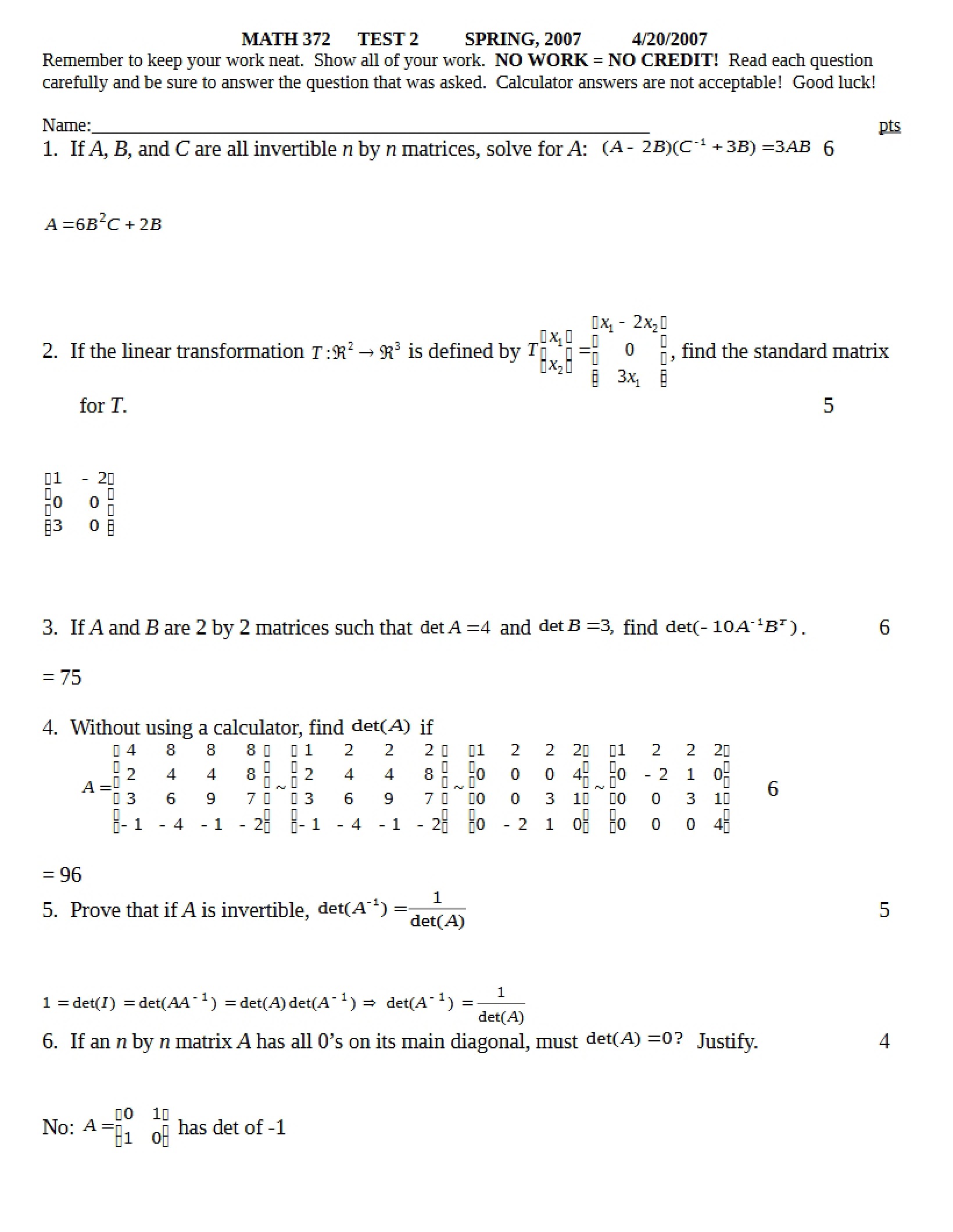 Test Two Math 372