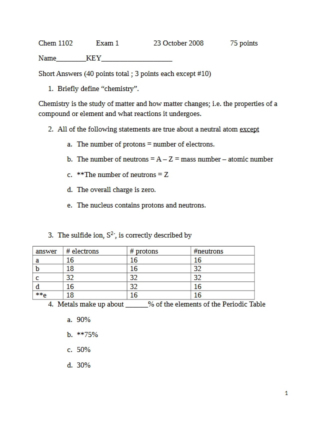 Questions from Exam 1