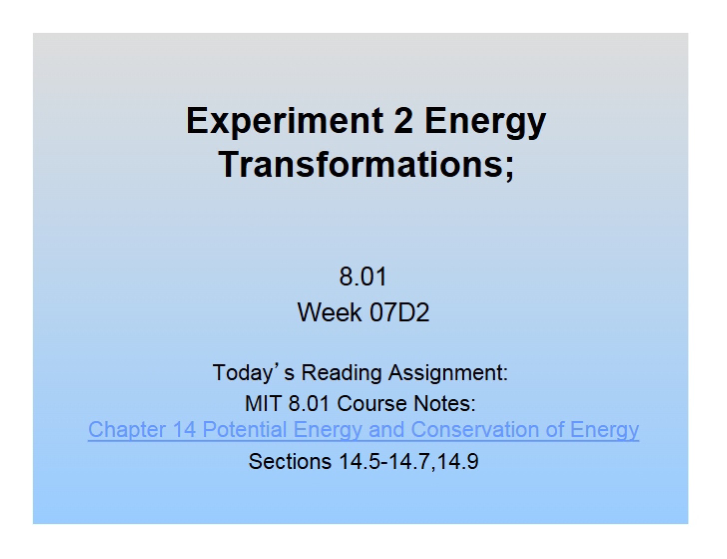 Energy Transformations Experiment 2