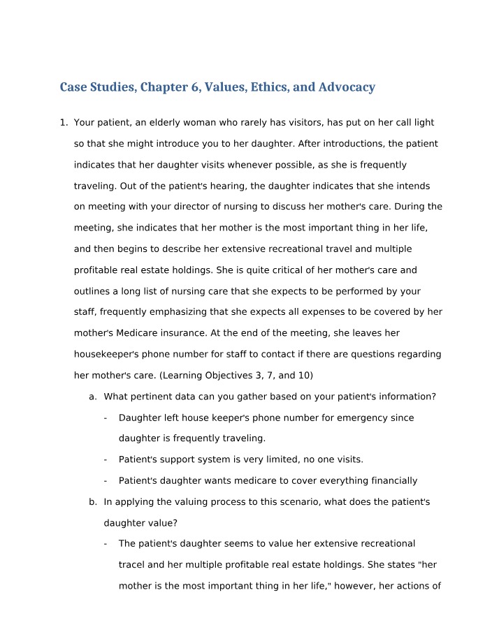 Chapter 6 Case Studies - Values, Ethics, and Advocacy
