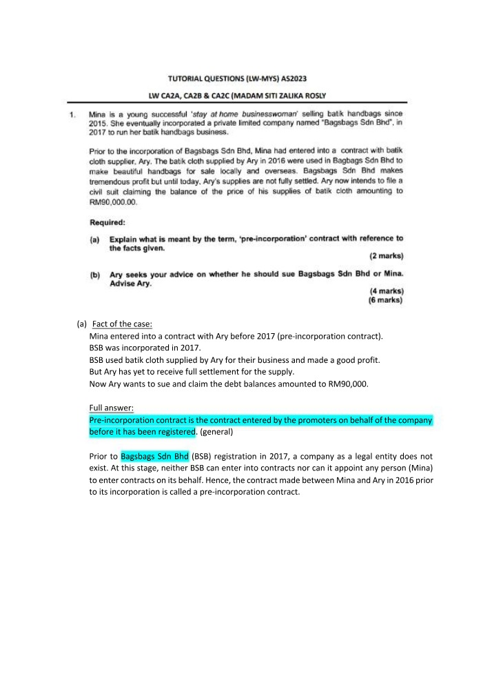 Company Law Tutorial Section B