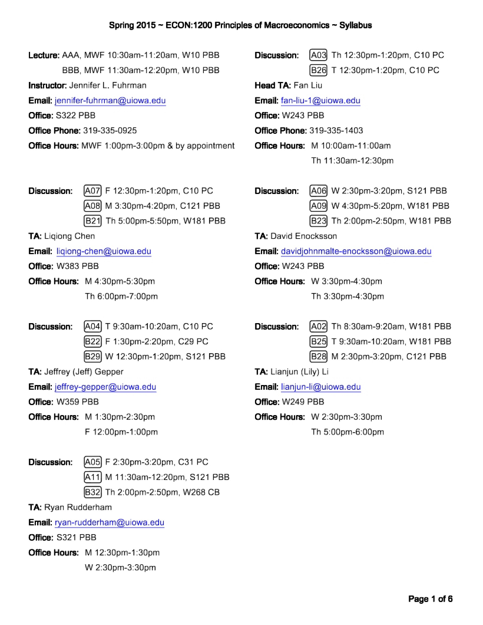 Syllabus Spring 2015