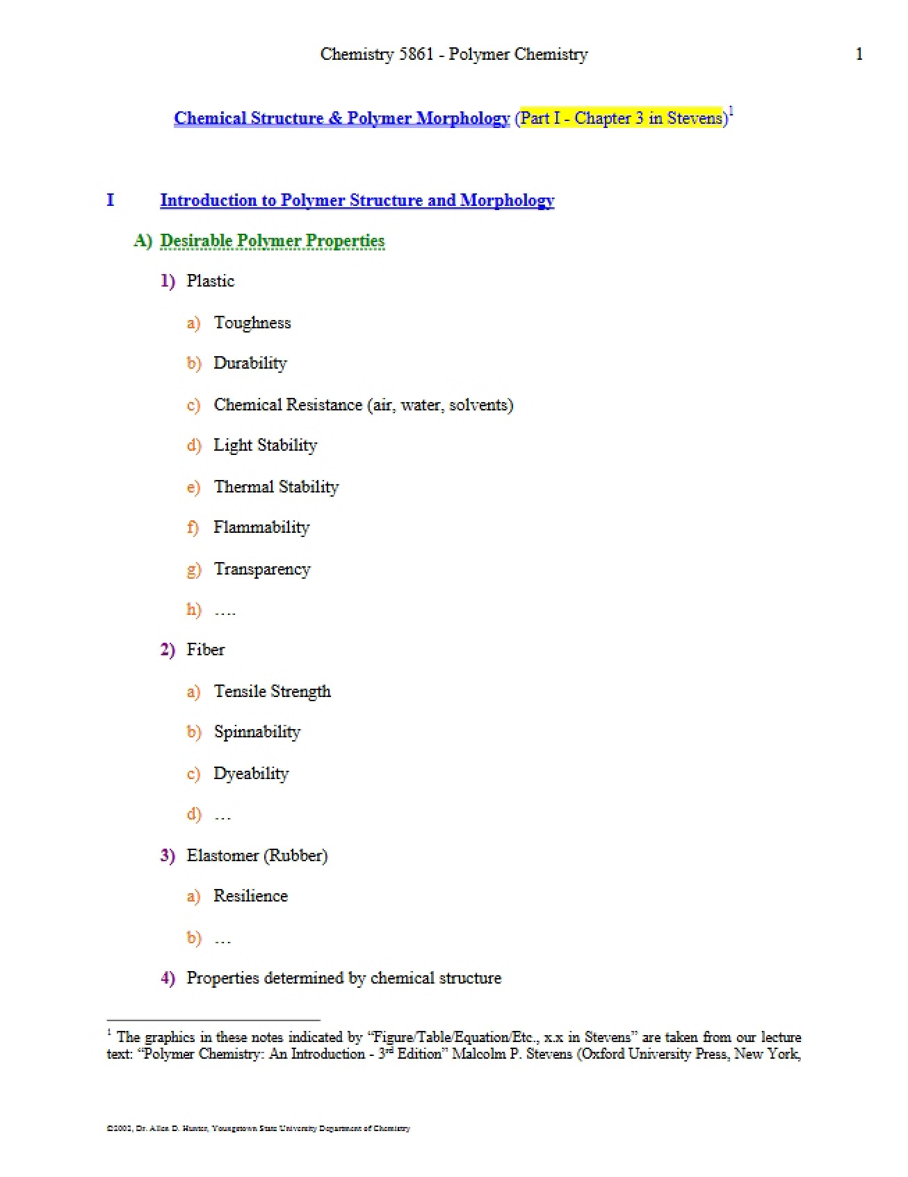 Morphology of Polymers and Chemical Structure