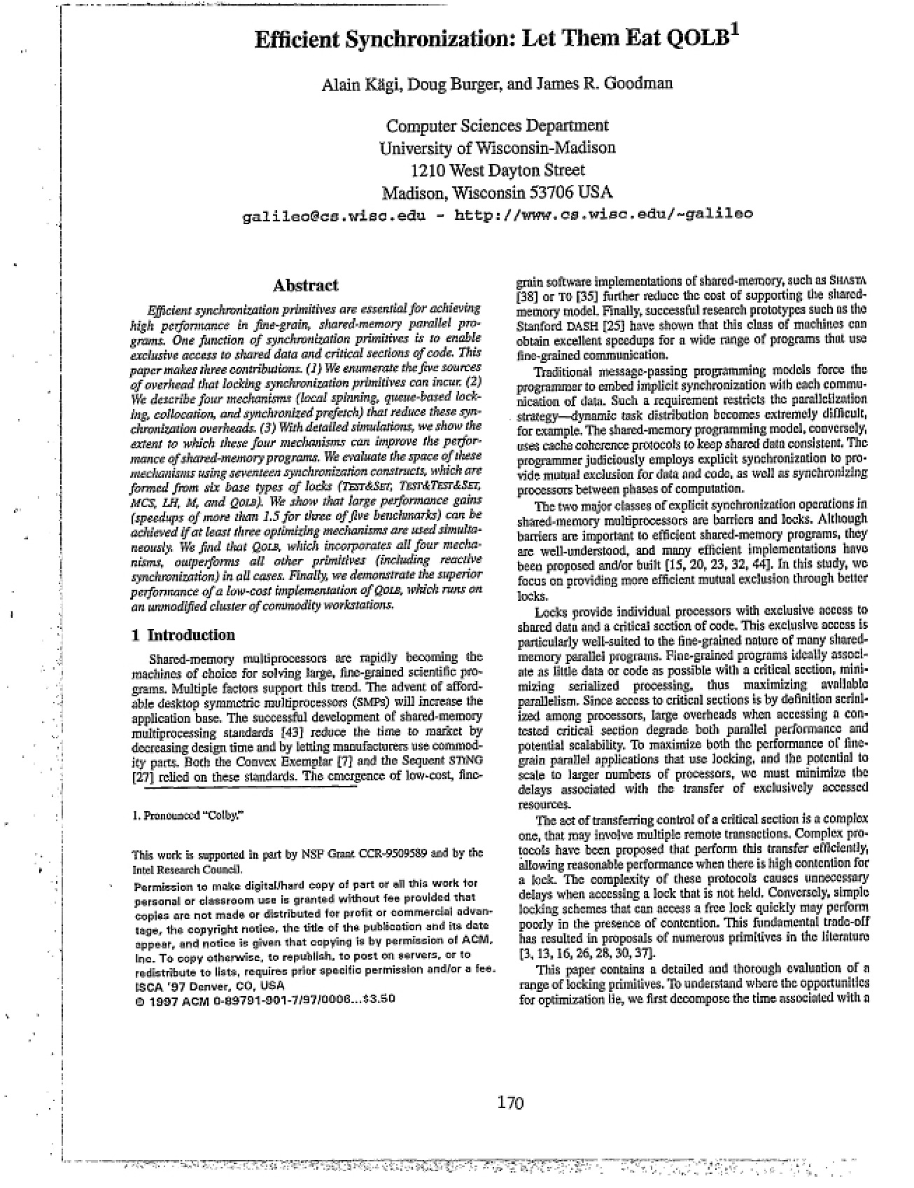 QOLB Efficient Synchronization
