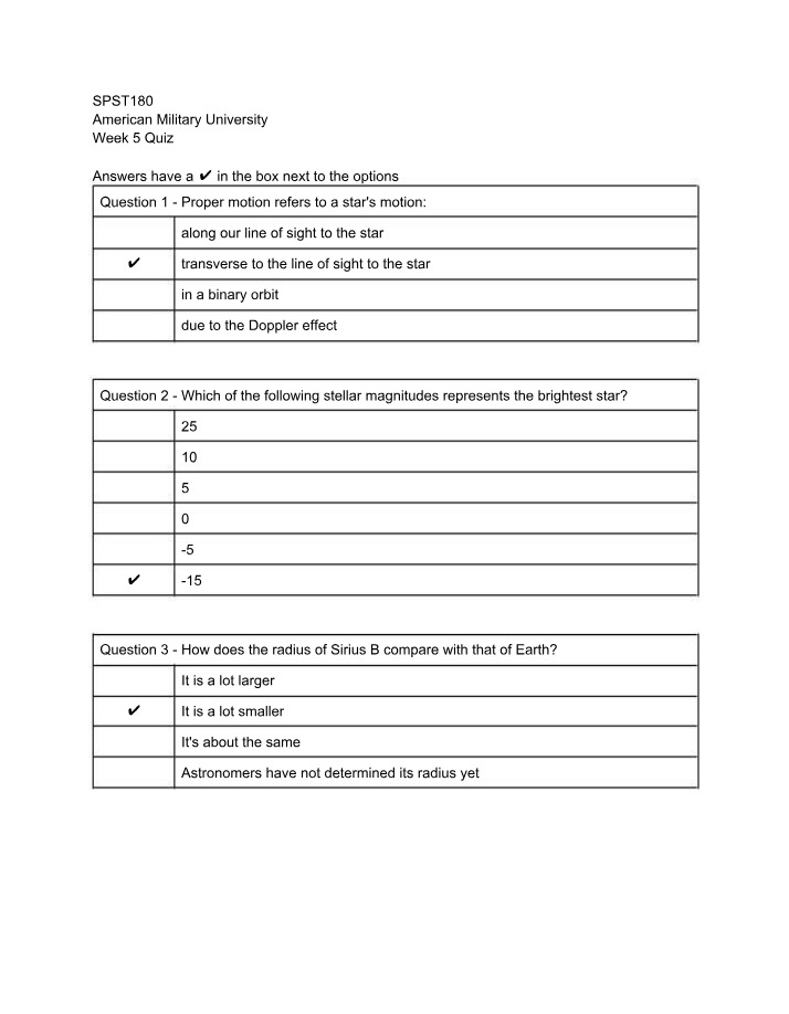 Week 5 Quiz - Proper Motion and Stellar Magnitudes