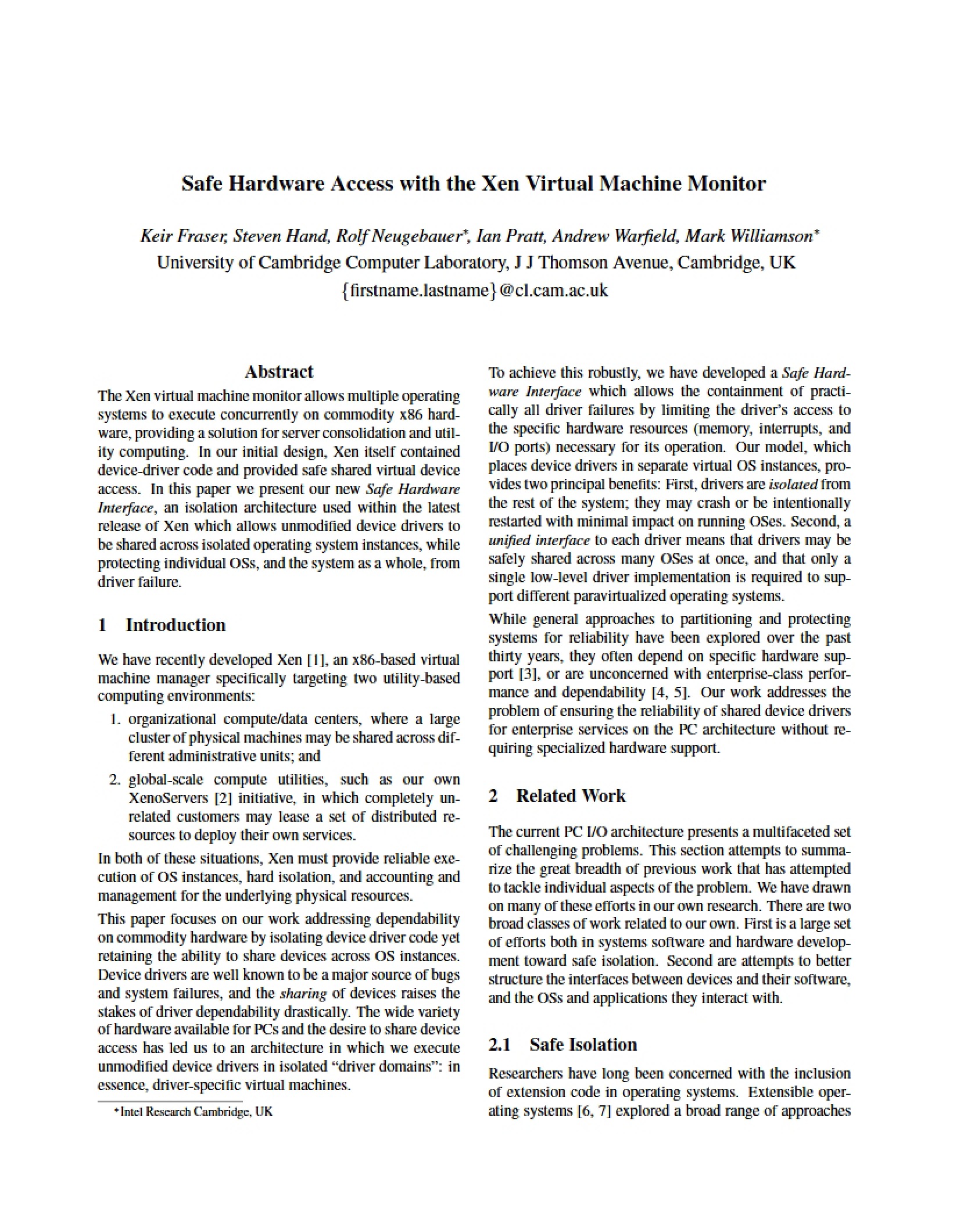 Xen Virtual Machine Hardware Access