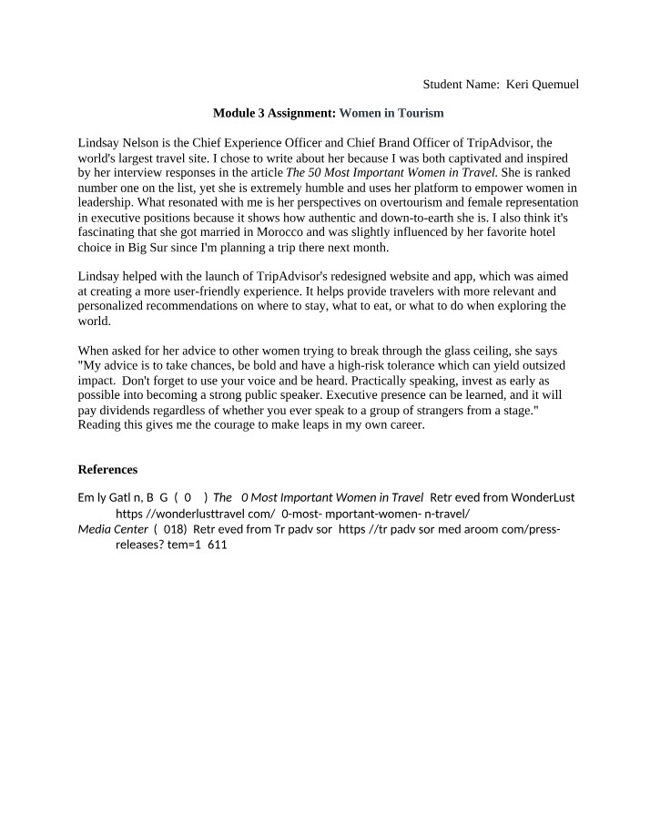 Women in Tourism - Module 3 Assignment