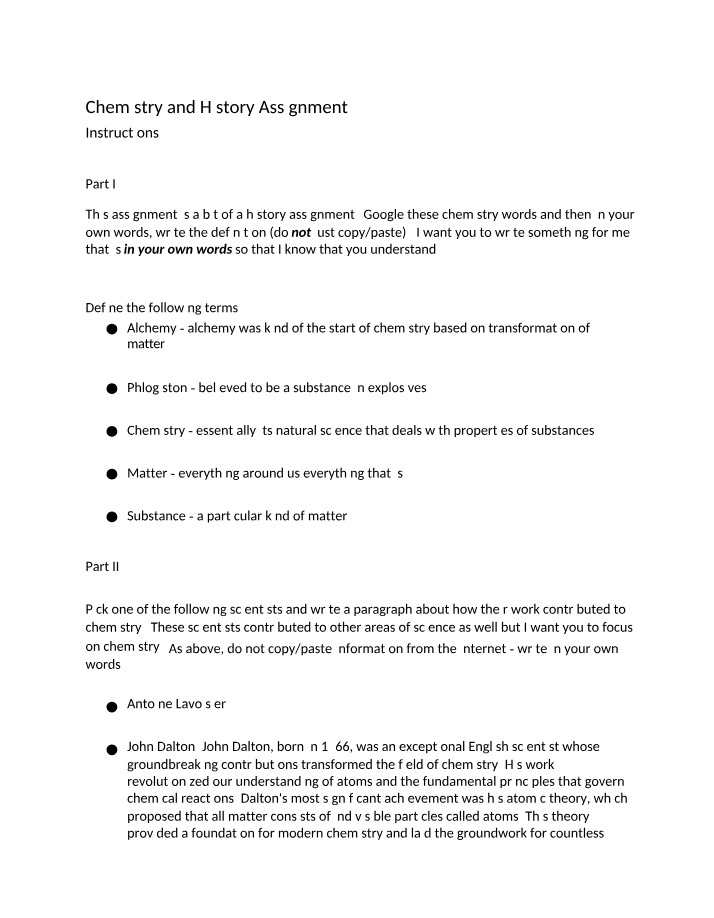 Assignment on Chemistry and History