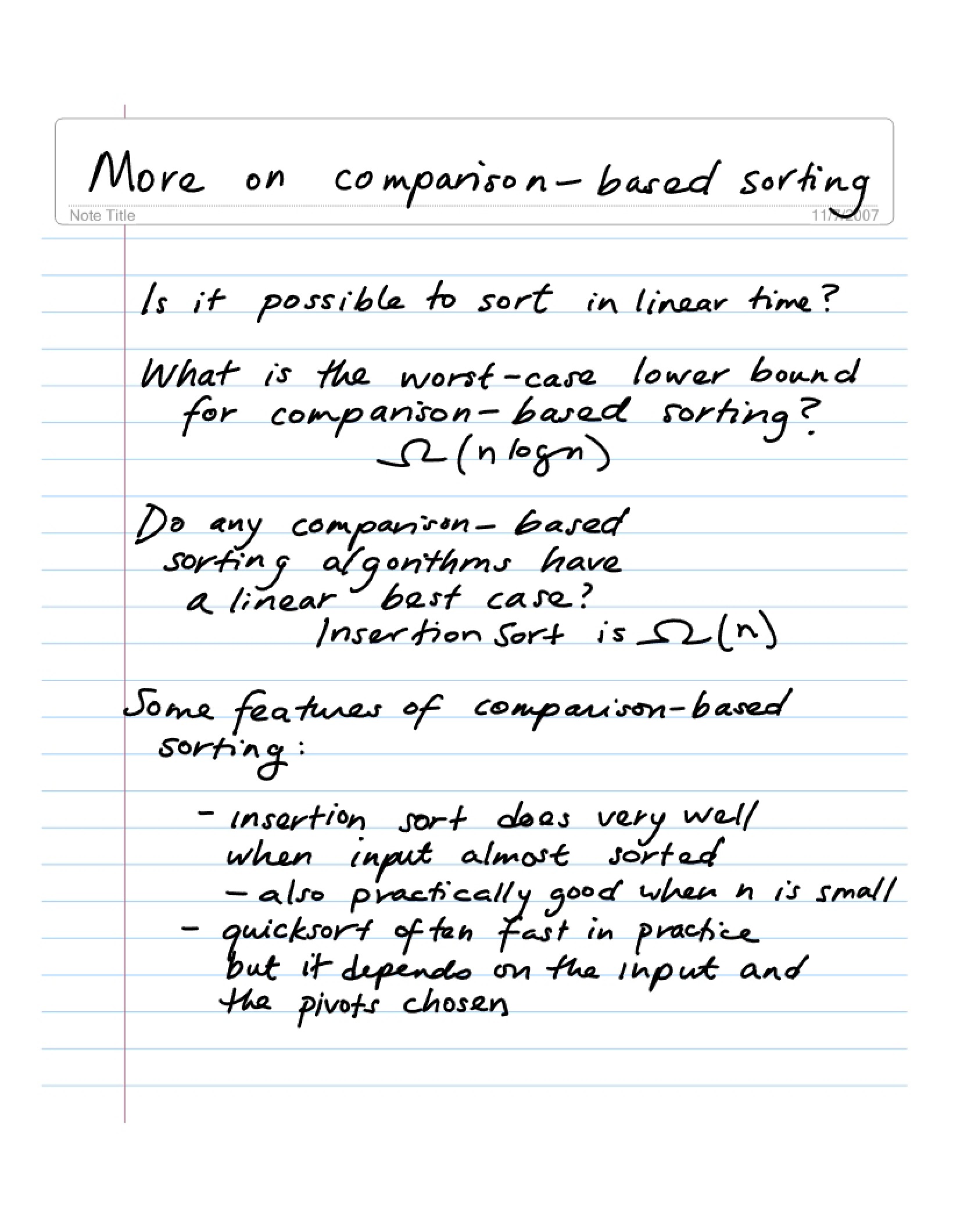 Comparison-Based Sorting Details