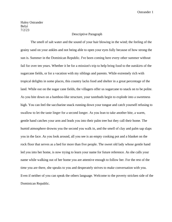 Writing a Descriptive Paragraph