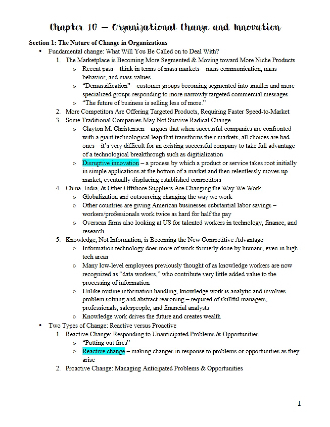 Organizational Change and Innovation (Chapter 10) - Part 1