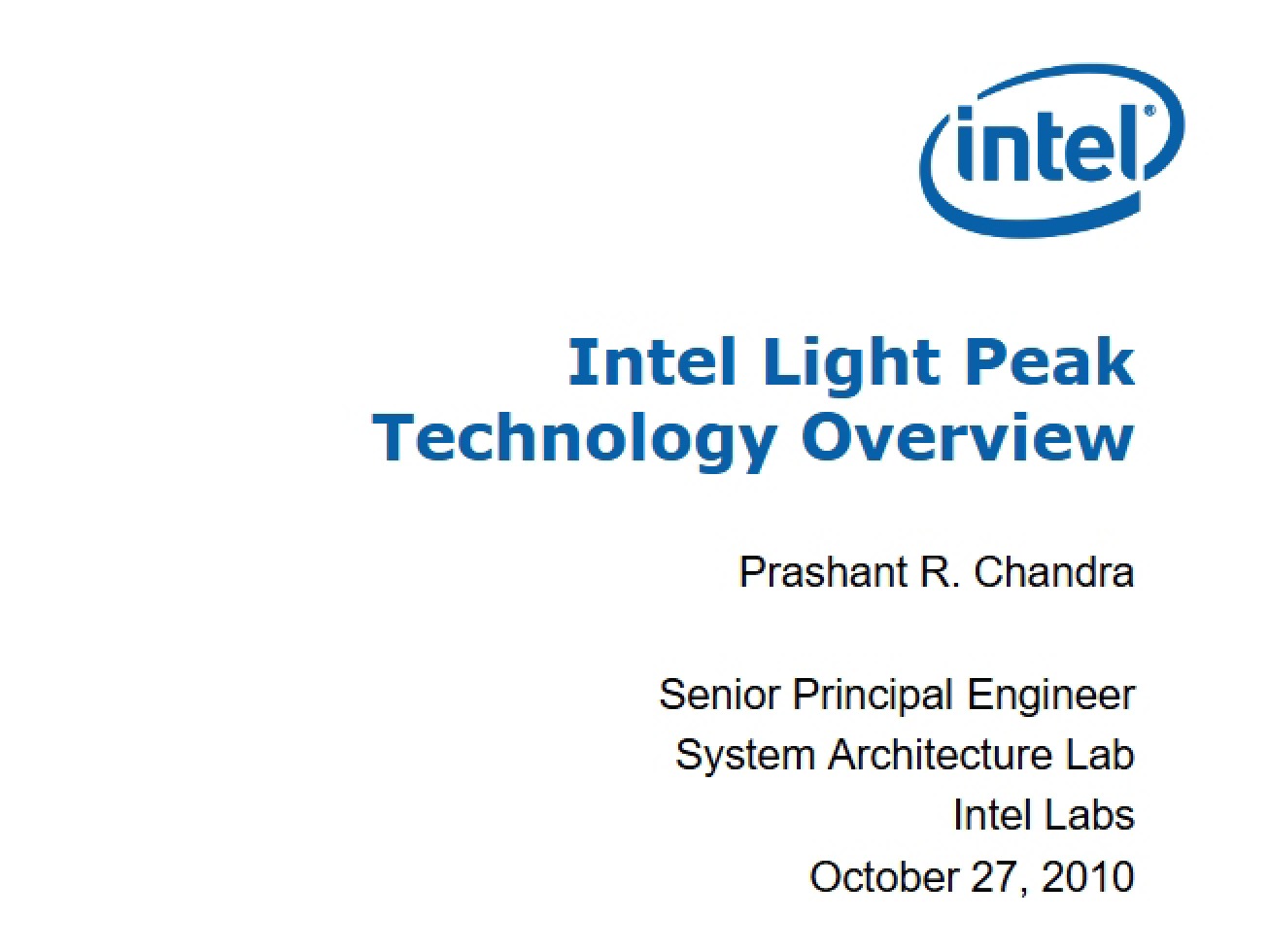 Overview of Intel Light Peak Technology