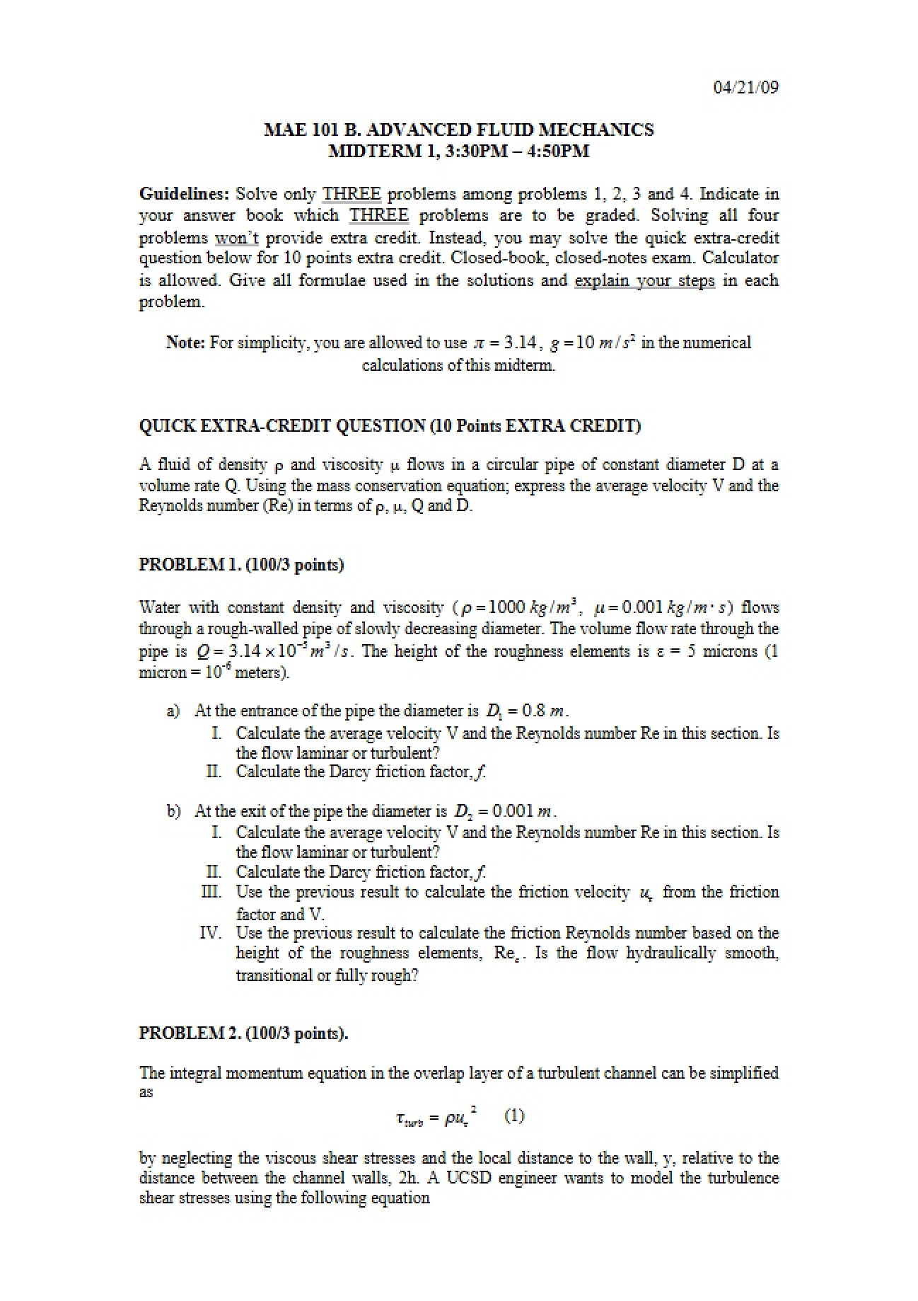 MAE 101B First Midterm Exam