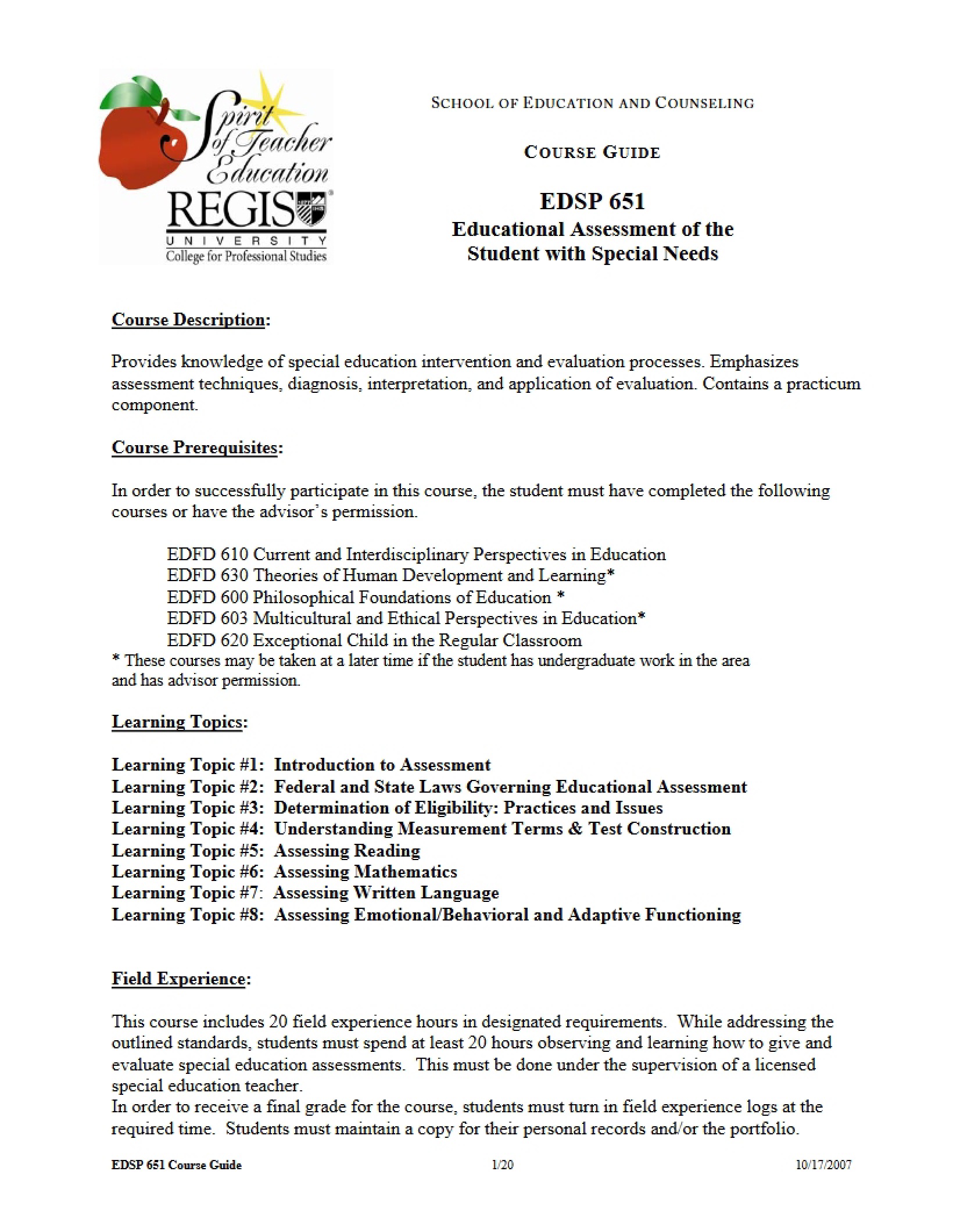 Special Needs Educational Assessment Guide