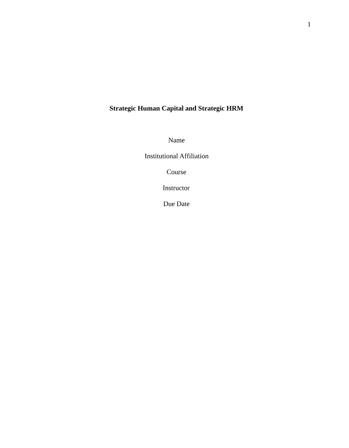 Strategic Human Capital - Unlocking Organizational Performance