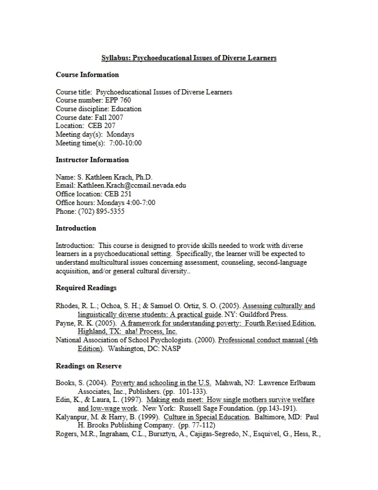 Diverse Learners Syllabus