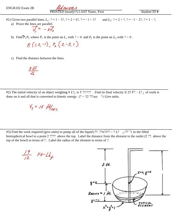 Answers for Exam 2B