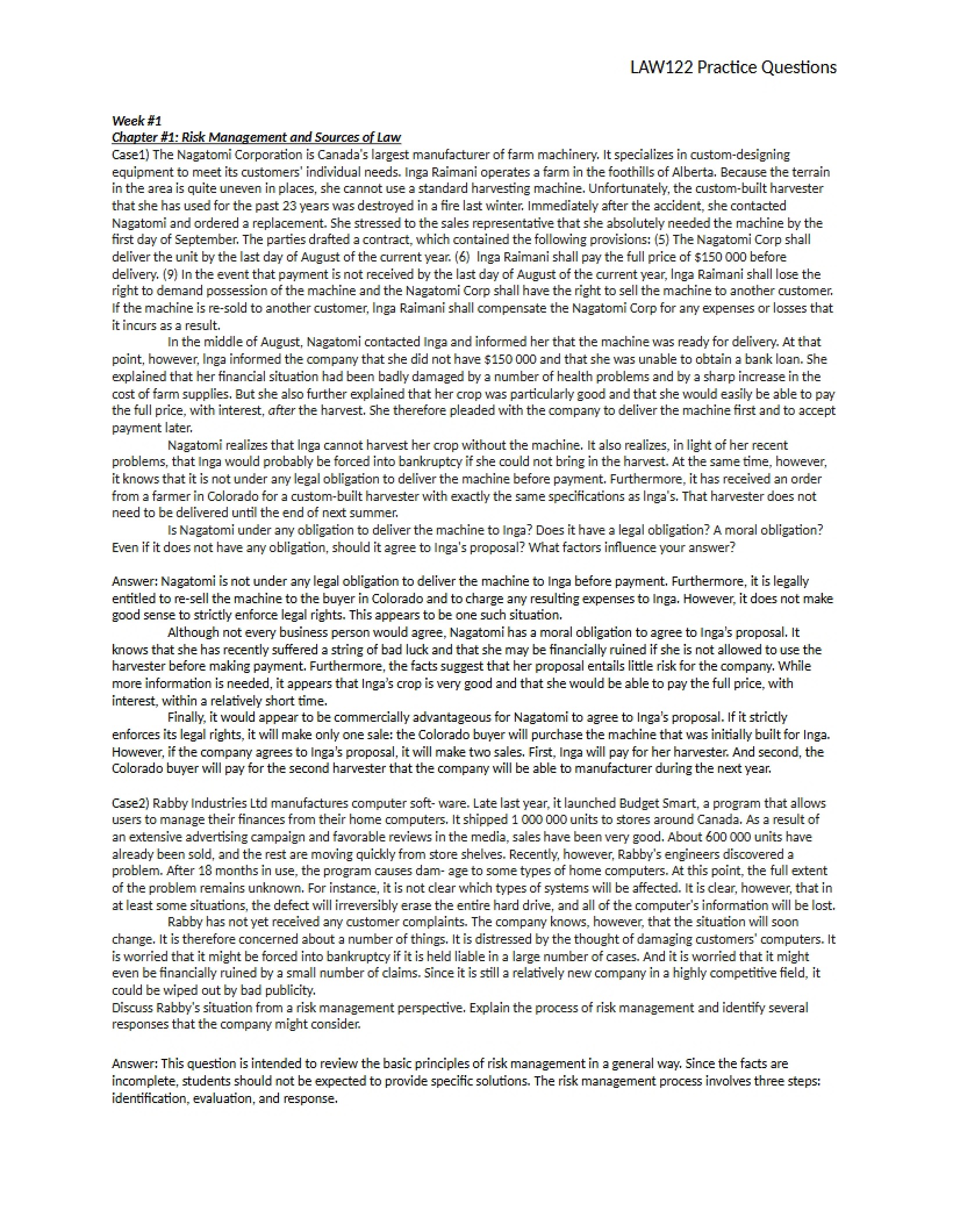 Practice Questions for Law
