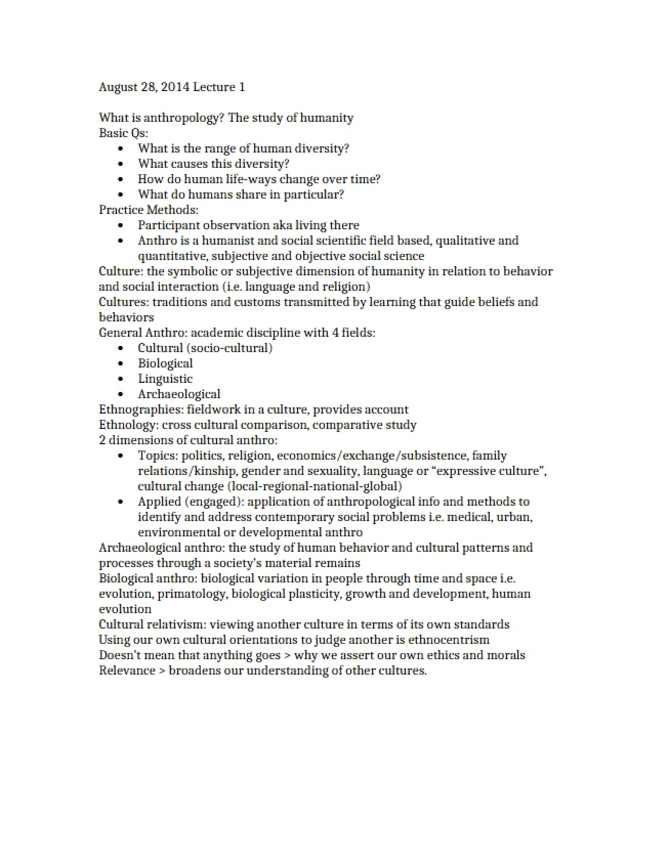 Cultural Anthropology Introductory Lecture