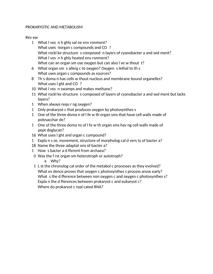 Review Questions and Answers for Metabolism