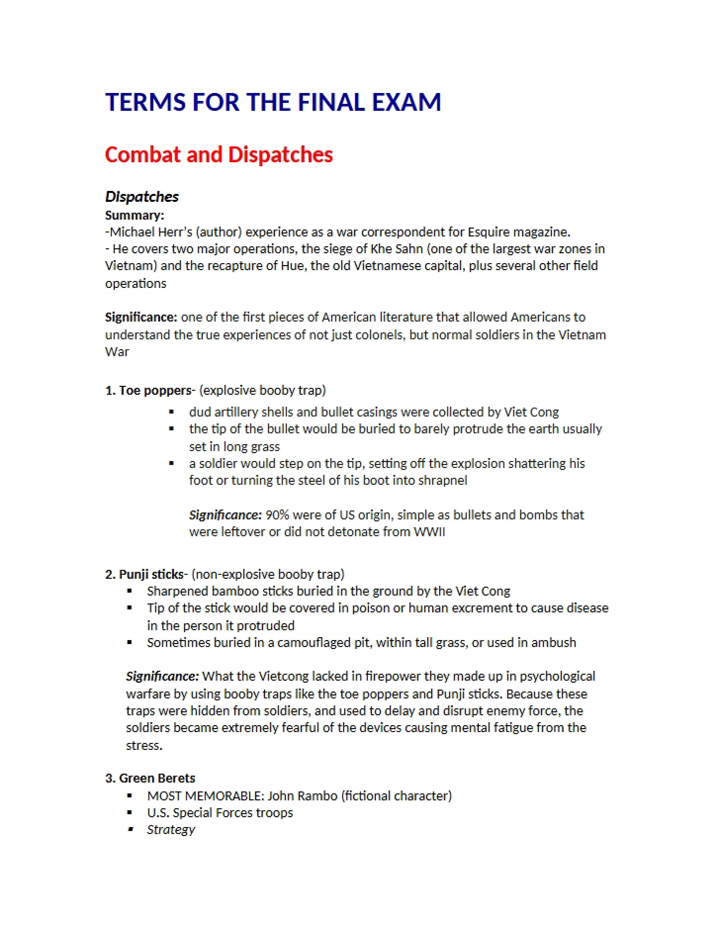 Military Dispatches and Combat Narratives
