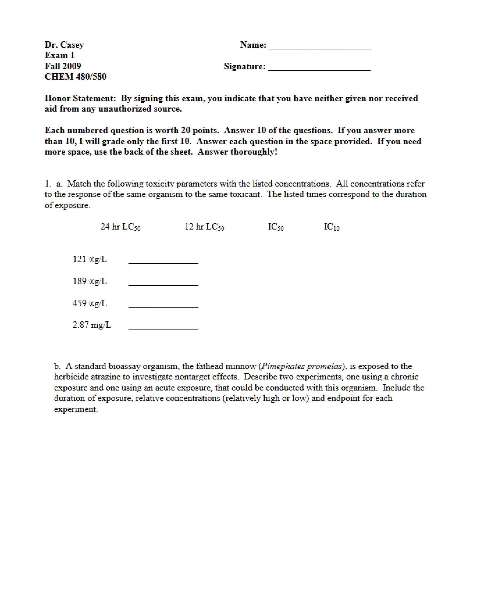 Toxicology Exam One
