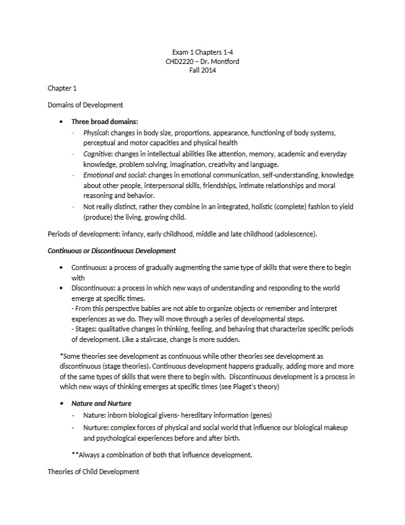 Chapters One through Four Exam One
