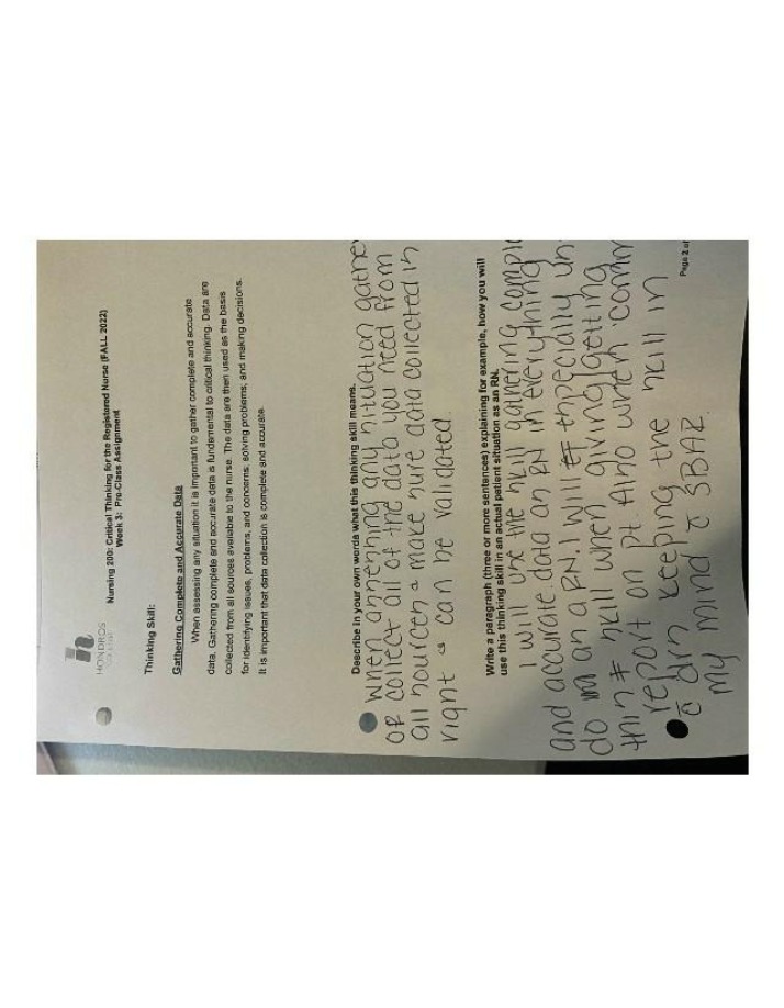 NUR200 Week 3 Pre-Class Assignment Critical Thinking Draft