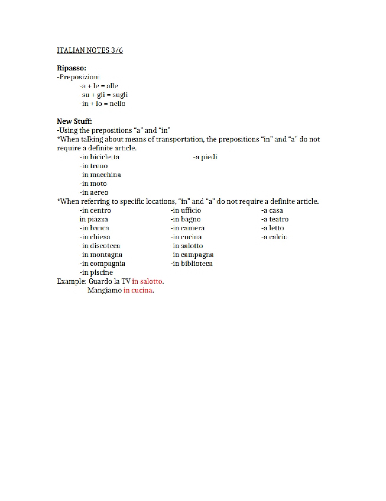 Class Notes Elementary Italian II